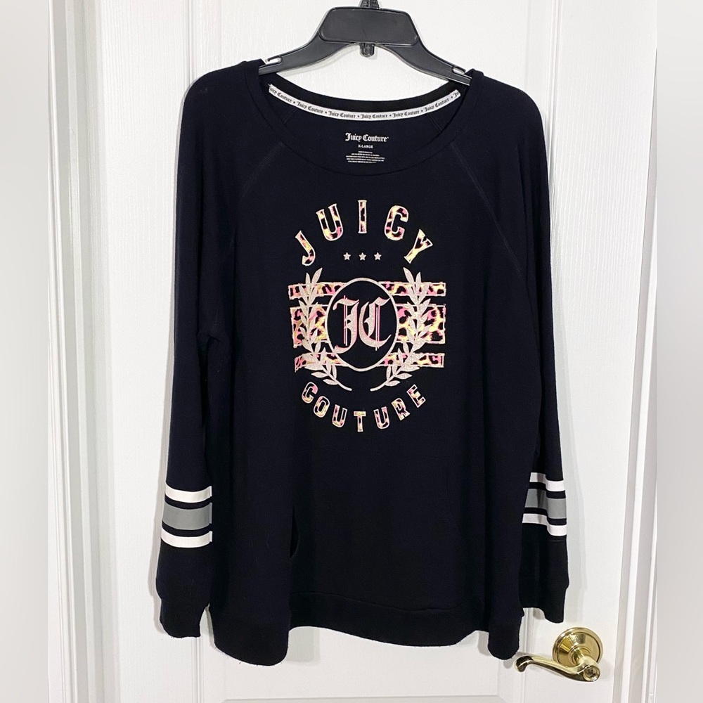 Juicy Couture Glitter Logo Crest Sweatshirt Black Size XL